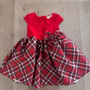 H&M Girls Red Plaid Dress Holiday Party Bow Size 3/4T